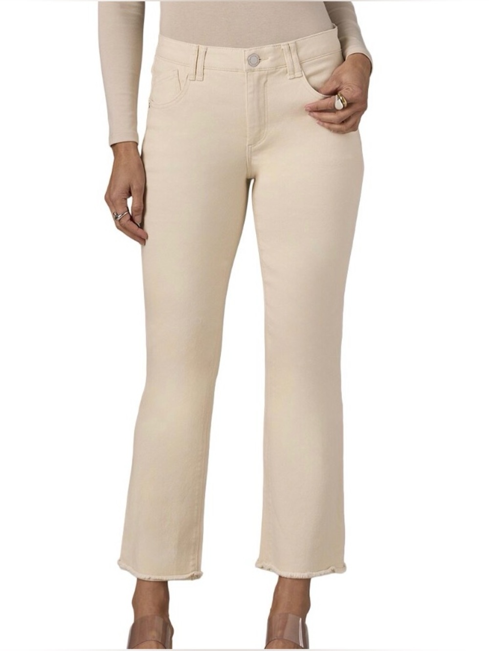 Wit & Wisdom Tatum High Rise Cropped Itty Bitty Flare Jean | Ecru, Size 14